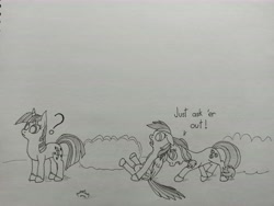 Size: 9248x6936 | Tagged: safe, artist:anxiouspon, imported from derpibooru, applejack, rainbow dash, twilight sparkle, earth pony, pegasus, pony, unicorn, atg 2020, newbie artist training grounds, traditional art, unicorn twilight