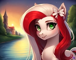 Size: 768x608 | Tagged: safe, imported from derpibooru, earth pony, ai content, ai generated, generator:purplesmart.ai, generator:stable diffusion, river, town, water