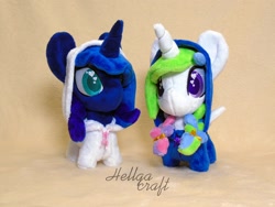 Size: 2048x1536 | Tagged: safe, artist:hellgacraft, imported from derpibooru, princess celestia, princess luna, alicorn, chibi, clothes, duo, duo female, female, horn, irl, mare, photo, plushie, standing, wings