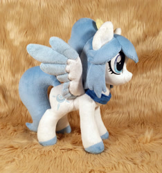 Size: 2430x2596 | Tagged: safe, artist:doctorkoda, imported from derpibooru, oc, oc only, pegasus, pony, colored hooves, colored wings, colored wingtips, commission, female, happy, irl, mare, photo, plushie, ponytail, smiling, spread wings, standing, wings