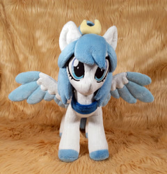 Size: 2682x2788 | Tagged: safe, artist:doctorkoda, imported from derpibooru, oc, oc only, pegasus, pony, colored hooves, colored wings, colored wingtips, commission, female, happy, irl, mare, photo, plushie, ponytail, smiling, spread wings, standing, wings
