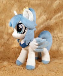 Size: 2358x2806 | Tagged: safe, artist:doctorkoda, imported from derpibooru, oc, oc only, pegasus, pony, colored hooves, colored wings, colored wingtips, commission, female, happy, irl, mare, photo, plushie, ponytail, smiling, spread wings, standing, wings
