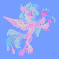 Size: 1182x1186 | Tagged: safe, artist:webkinzworldz, imported from derpibooru, silverstream, hippogriff, pony, blue background, februpony, simple background, smiling, solo, unshorn fetlocks