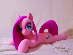 Size: 4096x3072 | Tagged: safe, artist:hellgacraft, imported from derpibooru, pinkie pie, earth pony, pony, female, irl, lidded eyes, lying down, mare, photo, pinkamena diane pie, plushie, prone, solo