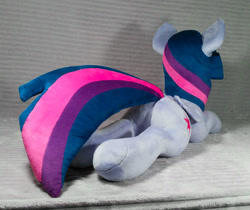 Size: 1518x1274 | Tagged: safe, artist:doctorkoda, imported from derpibooru, twilight sparkle, alicorn, pony, female, folded wings, happy, horn, irl, lying down, mare, photo, plushie, prone, smiling, solo, twilight sparkle (alicorn), wings