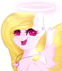 Size: 1085x1247 | Tagged: safe, artist:angellightyt, imported from derpibooru, oc, oc only, oc:angel light, pegasus, pony, base used, bust, colored wings, ear piercing, female, halo, jewelry, mare, necklace, pegasus oc, piercing, simple background, smiling, solo, transparent background, two toned wings, wings