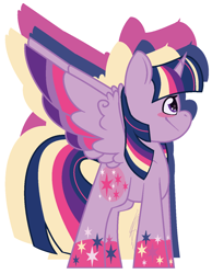 Size: 1084x1396 | Tagged: safe, artist:eivilpotter, imported from derpibooru, twilight sparkle, alicorn, pony, colored, female, flat colors, looking offscreen, mare, rainbow power, side view, simple background, solo, twilight sparkle (alicorn)
