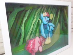 Size: 1280x960 | Tagged: safe, artist:made_by_franch, imported from derpibooru, pinkie pie, rainbow dash, campingє, craft, diorama, forest, handmade, mountain, nature, river, water