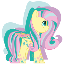 Size: 1384x1400 | Tagged: safe, artist:eivilpotter, imported from derpibooru, fluttershy, pegasus, pony, colored, colored wings, female, flat colors, mare, multicolored hair, multicolored wings, rainbow power, simple background, solo, wings