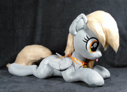 Size: 3048x2212 | Tagged: safe, artist:doctorkoda, imported from derpibooru, derpy hooves, pegasus, pony, :p, female, folded wings, irl, lying down, mare, photo, plushie, prone, solo, tongue out, wings