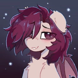 Size: 396x396 | Tagged: safe, artist:flixanoa, imported from derpibooru, oc, oc only, oc:crimm harmony, bat pony, pony, bat pony oc, bust, chest fluff, eye clipping through hair, looking at you, male, portrait, solo, stallion