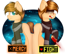 Size: 3241x2685 | Tagged: safe, artist:angellightyt, imported from derpibooru, oc, oc only, earth pony, pony, base used, blood, crying, duo, earth pony oc, hoof hold, knife, male, simple background, stallion, transparent background, undertale