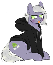 Size: 1150x1400 | Tagged: safe, artist:mclovin, imported from derpibooru, limestone pie, earth pony, pony, clothes, female, hoodie, mare, sitting, solo, tongue out