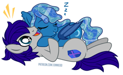 Size: 1000x617 | Tagged: safe, artist:jennieoo, imported from derpibooru, oc, oc:maverick, oc:ocean soul, bat pony, earth pony, pony, cute, excited, fangs, female, happy, hug, husband and wife, lying down, lying on top of someone, male, married couple, on back, show accurate, simple background, sleeping, smiling, soulverick, stallion, transparent background