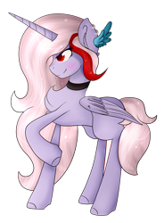 Size: 1841x2496 | Tagged: safe, artist:angellightyt, imported from derpibooru, oc, oc only, alicorn, pony, alicorn oc, chest fluff, choker, horn, raised hoof, simple background, smiling, solo, transparent background, wings