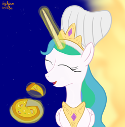 Size: 1652x1672 | Tagged: safe, artist:sylphanscribe, imported from derpibooru, princess celestia, alicorn, pony, chef's hat, food, hat, pizza