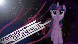 Size: 1920x1080 | Tagged: safe, artist:lugiadriel14, artist:unimportantusername, edit, imported from derpibooru, twilight sparkle, pony, unicorn, abstract background, circle, female, leaves, lighting, looking up, mare, name, smiling, solo, space, stars, translucent, unicorn twilight, wallpaper, wallpaper edit, watermark
