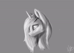 Size: 2100x1500 | Tagged: safe, artist:minckies, imported from derpibooru, princess celestia, alicorn, pony, bust, female, gray background, mare, signature, simple background, solo