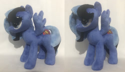 Size: 1024x591 | Tagged: safe, artist:starfulstitches, imported from derpibooru, oc, oc:midnight song, pegasus, pony, female, mare, photo, plushie, solo, spread wings, wings