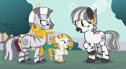 Size: 1809x996 | Tagged: safe, artist:pastelnightyt, imported from derpibooru, zecora, oc, oc:asha, oc:jabori, zebra, base used, female, filly, foal, magical lesbian spawn, offspring