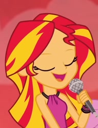 Size: 592x776 | Tagged: safe, imported from derpibooru, screencap, sunset shimmer, human, equestria girls, rainbow rocks, microphone, singing