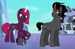 Size: 2929x1933 | Tagged: safe, artist:pastelnightyt, artist:starshade, imported from derpibooru, king sombra, tempest shadow, oc, oc:crystal bomb, pony, unicorn, base used, crystal, family, female, filly, foal, magic, male, offspring, parent:king sombra, parent:tempest shadow, parents:sombrest, shipping, sombrest, straight