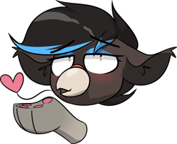 Size: 2550x2080 | Tagged: safe, artist:difis, imported from derpibooru, oc, oc only, oc:onyx serenade, bird, cat, hybrid, pony, beak, blowing a kiss, blushing, cute, emote, hybrid oc, kissing, paw pads, paws, solo