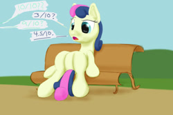 Size: 540x360 | Tagged: safe, artist:stillwaterspony, imported from derpibooru, bon bon, lyra heartstrings, sweetie drops, earth pony, pony, bench, dialogue, female, meme, sitting, sitting lyra, solo