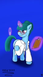 Size: 806x1425 | Tagged: safe, artist:fastballncs, imported from derpibooru, oc, oc only, pony, unicorn, clipboard, clothes, glasses, lab coat, magic, solo, telekinesis, test tube