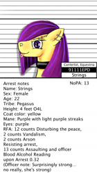 Size: 806x1440 | Tagged: safe, artist:fastballncs, imported from derpibooru, oc, oc only, oc:strings, mug shot