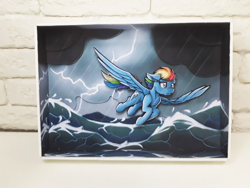 Size: 1280x960 | Tagged: safe, artist:made_by_franch, imported from derpibooru, rainbow dash, pegasus, pony, animated, art, craft, diorama, figure, gif, handmade, ocean, solo, storm, video, water