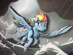 Size: 1280x960 | Tagged: safe, artist:made_by_franch, imported from derpibooru, rainbow dash, pegasus, pony, art, craft, diorama, figure, gif, handmade, ocean, solo, storm, video, water