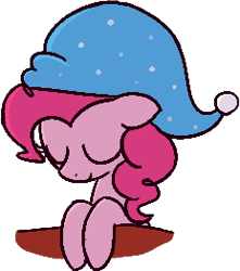 Size: 232x262 | Tagged: safe, artist:algoatall, pinkie pie, earth pony, pony, bed sheets, eyes closed, female, hat, lowres, nightcap, simple background, sleeping, smiling, solo, transparent background