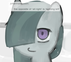 Size: 735x642 | Tagged: safe, artist:omelettepony, marble pie, earth pony, pony, drawthread, female, hair over one eye, mare, solo, text