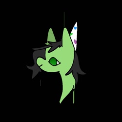 Size: 768x768 | Tagged: safe, artist:omelettepony, oc, oc only, oc:filly anon, earth pony, pony, black background, bust, female, filly, hat, old art, party hat, portrait, simple background, solo