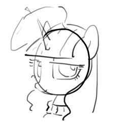 Size: 2058x2048 | Tagged: safe, artist:omelettepony, rarity, pony, unicorn, beatnik rarity, beret, bust, clothes, female, hat, horn, mare, monochrome, portrait, solo, sweater, turtleneck