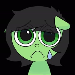 Size: 2048x2048 | Tagged: safe, artist:omelettepony, oc, oc only, oc:filly anon, earth pony, pony, black background, female, filly, frown, looking at you, sad, simple background, solo, teardrop, wide eyes