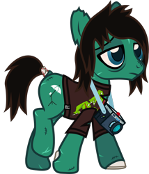 Size: 978x1144 | Tagged: safe, artist:lightningbolt, derpibooru exclusive, imported from derpibooru, earth pony, pony, undead, zombie, zombie pony, .svg available, bags under eyes, bloodshot eyes, bone, bring me the horizon, camera, clothes, frown, lidded eyes, male, ponified, scar, shirt, simple background, solo, stallion, stitches, svg, t-shirt, tail bone, tom sykes, torn clothes, torn ear, transparent background, vector, walking