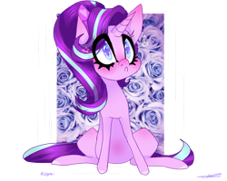 Size: 1024x820 | Tagged: safe, artist:jgreti, imported from derpibooru, starlight glimmer, pony, unicorn, colored pupils, flower background, frown, simple background, solo, transparent background