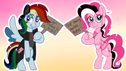 Size: 1280x720 | Tagged: safe, imported from derpibooru, oc, oc:sperm pie, elements of insanity, american flag, autism, clopper oc, clothes, gun violence, not pinkie pie, parent:pinkie pie, politics, rainbine, signs, trenchcoat