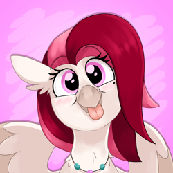 Size: 2500x2500 | Tagged: safe, artist:luximus17, imported from derpibooru, oc, oc only, oc:velvet skies, classical hippogriff, hippogriff, :p, adoraskies, blushing, bust, commission, cute, female, hippogriff oc, icon, ocbetes, portrait, simple background, solo, tongue out