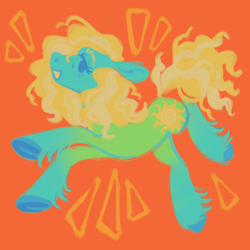 Size: 1280x1280 | Tagged: safe, artist:webkinzworldz, imported from derpibooru, oc, earth pony, pony, blue coat, eyestrain warning, green coat, orange background, simple background, solo, yellow mane