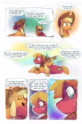 Size: 2659x4032 | Tagged: safe, artist:punkittdev, imported from derpibooru, applejack, big macintosh, earth pony, pony, comic:apple in the orchard, comic, dialogue, female, trans big macintosh, trans female, transgender