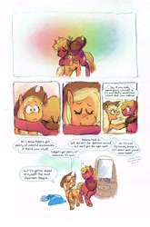 Size: 2659x4032 | Tagged: safe, artist:punkittdev, imported from derpibooru, applejack, big macintosh, earth pony, pony, comic:apple in the orchard, comic, dialogue, female, trans big macintosh, trans female, transgender