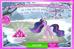 Size: 1964x1301 | Tagged: safe, imported from derpibooru, twilight sparkle, alicorn, pony, advertisement, costs real money, crown, english, ethereal mane, female, folded wings, gameloft, gem, horn, jewelry, mare, mobile game, my little pony: magic princess, numbers, older, older twilight, princess twilight 2.0, regalia, sale, solo, text, twilight sparkle (alicorn), wings