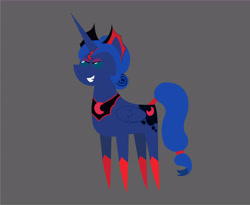 Size: 5116x4197 | Tagged: safe, artist:cabinet chief assistant k, idw, imported from derpibooru, princess luna, alicorn, pony, reflections, absurd resolution, evil counterpart, evil grin, evil luna, female, grin, horn, horn ring, jewelry, mare, mirror universe, pointy ponies, regalia, ring, simple background, smiling, solo, vector