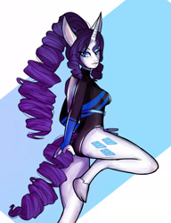 Size: 1600x2084 | Tagged: safe, artist:baptistar2004, imported from derpibooru, rarity, anthro, unguligrade anthro, unicorn, ass, butt, clothes, jetpack, leotard, looking at you, one leg raised, walking