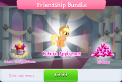 Size: 1268x856 | Tagged: safe, imported from derpibooru, applejack, earth pony, pony, applejack's hat, bundle, clothes, costs real money, cowboy hat, crown, english, female, gameloft, gem, granny smith's shawl, hat, jewelry, mare, medal, mobile game, my little pony: magic princess, numbers, older, older applejack, regalia, sale, scarf, solo, text