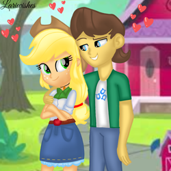 Size: 1400x1400 | Tagged: safe, artist:mlplary6, imported from derpibooru, applejack, caramel, human, equestria girls, carajack, duo, duo male and female, equestria girls-ified, female, heart, looking at each other, looking at someone, male, shipping, smiling, smiling at each other, straight