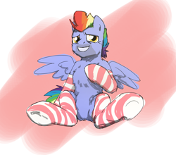 Size: 880x776 | Tagged: safe, artist:solixy406, imported from derpibooru, bow hothoof, pegasus, chest fluff, clothes, featureless crotch, male, socks, solo, stallion, striped socks, underhoof
